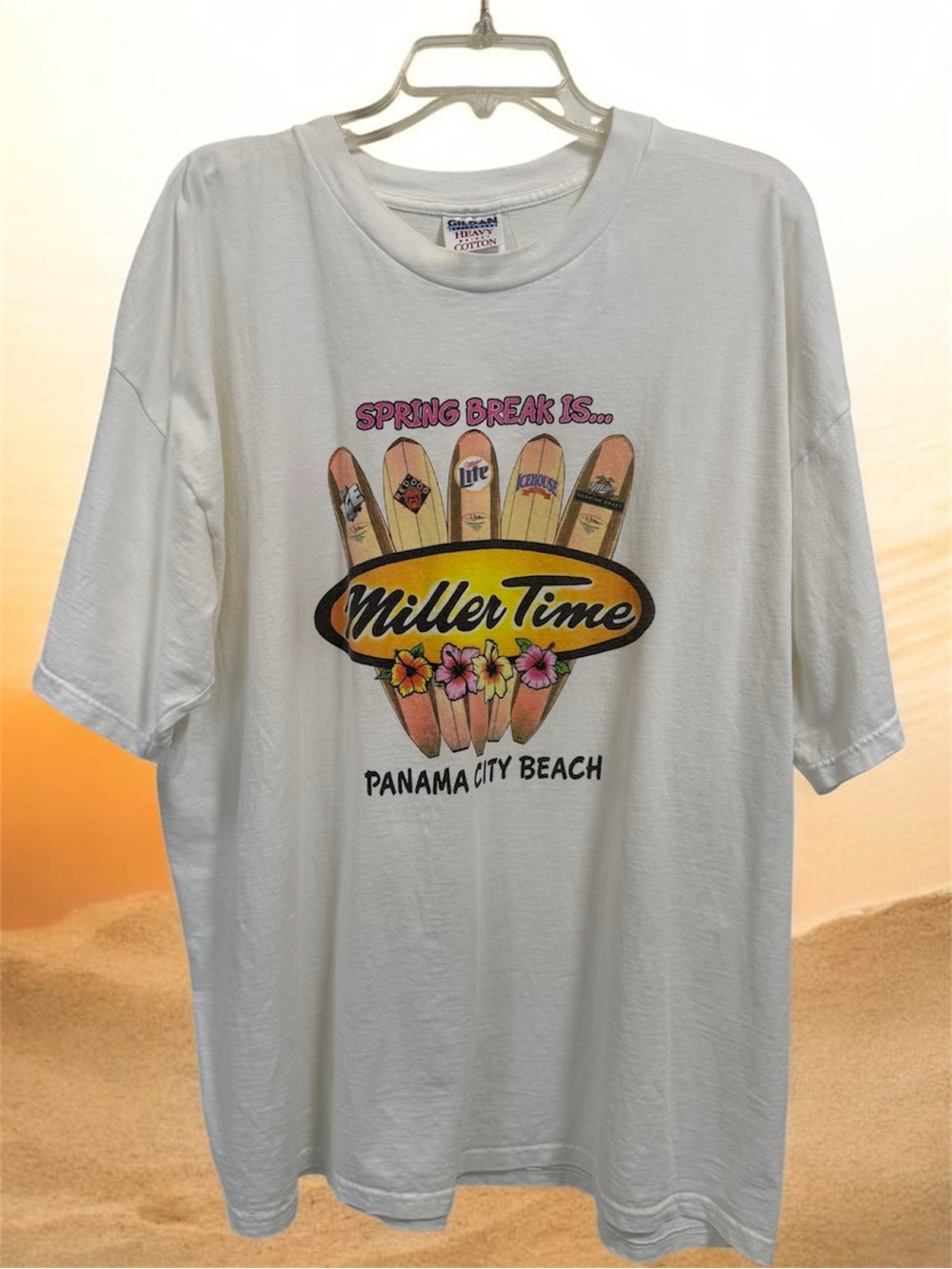 Vintage 90s Panama City Beach Florida Spring Break T-Shirt XL Miller Time Beer